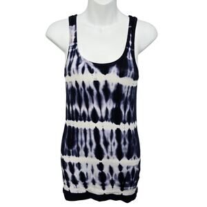 Merona Women's Size Medium Navy Blue White Tie Dye Stretchy Tank Top Hippie Soft